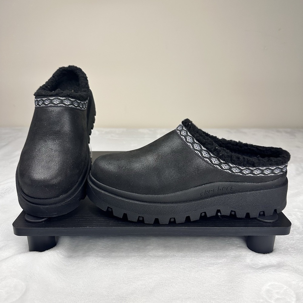 Skechers Shindigs‎ Clogs w/Faux Sherpa Lining-Comfy Hour-Black-Sz 6 #167419 NWOB